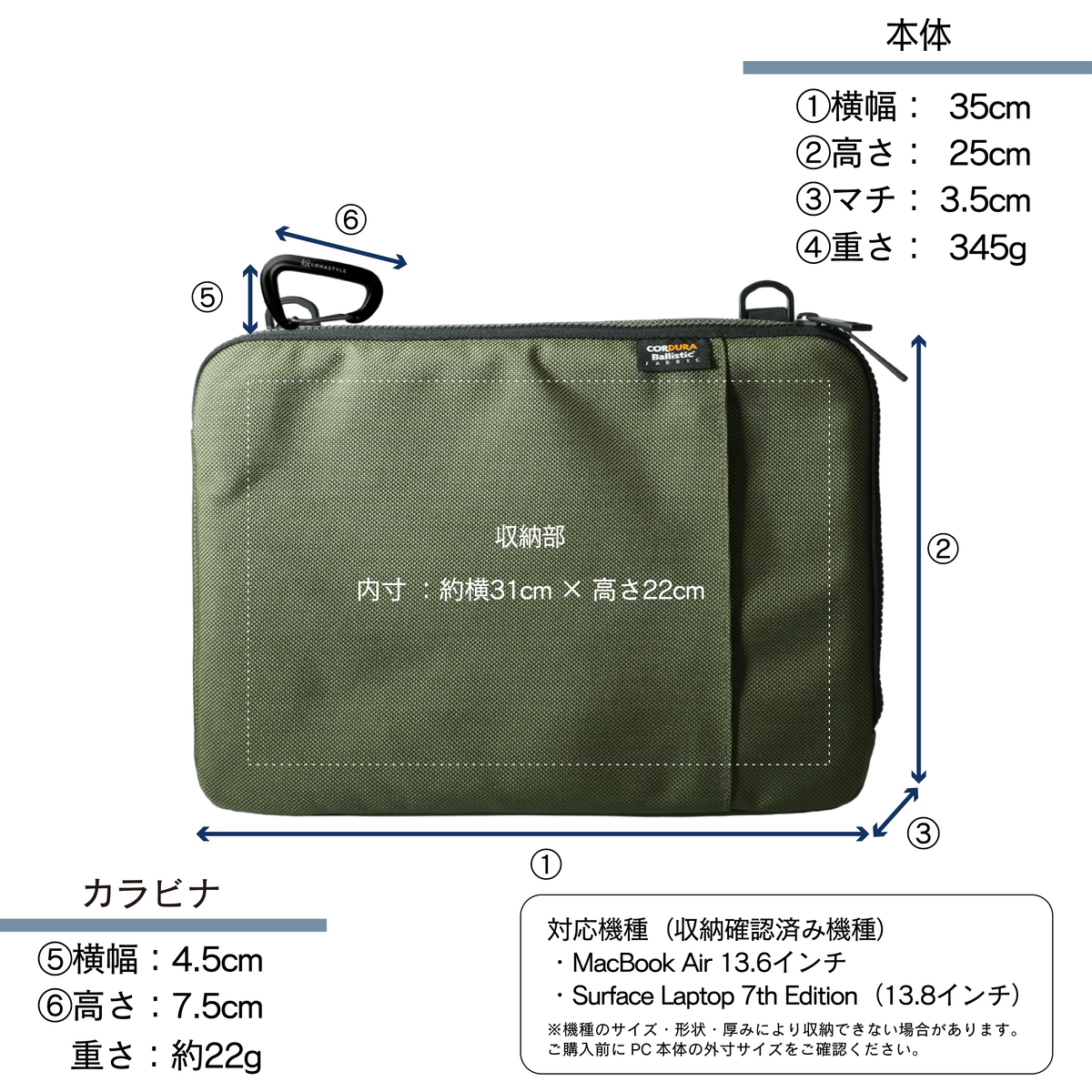 TIDE CORDURA バリスティックナイロン PCケース (カーキ)