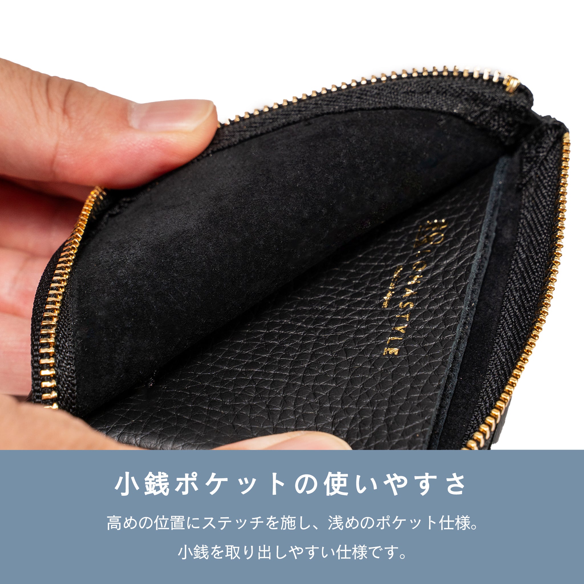CURVE 姫路レザーコンパクトウォレット(ブラック×ゴールド)