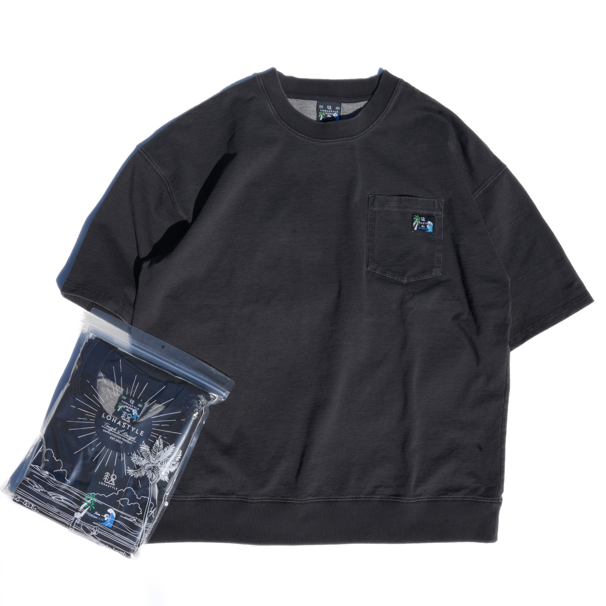 DENIM PAC-T ビッグシルエット 胸ポケ 5分袖(ブラック)