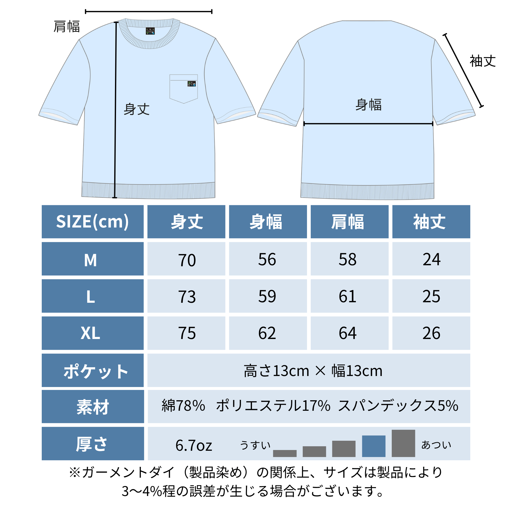 DENIM PAC-T ビッグシルエット 胸ポケ 5分袖(アイスブルー)