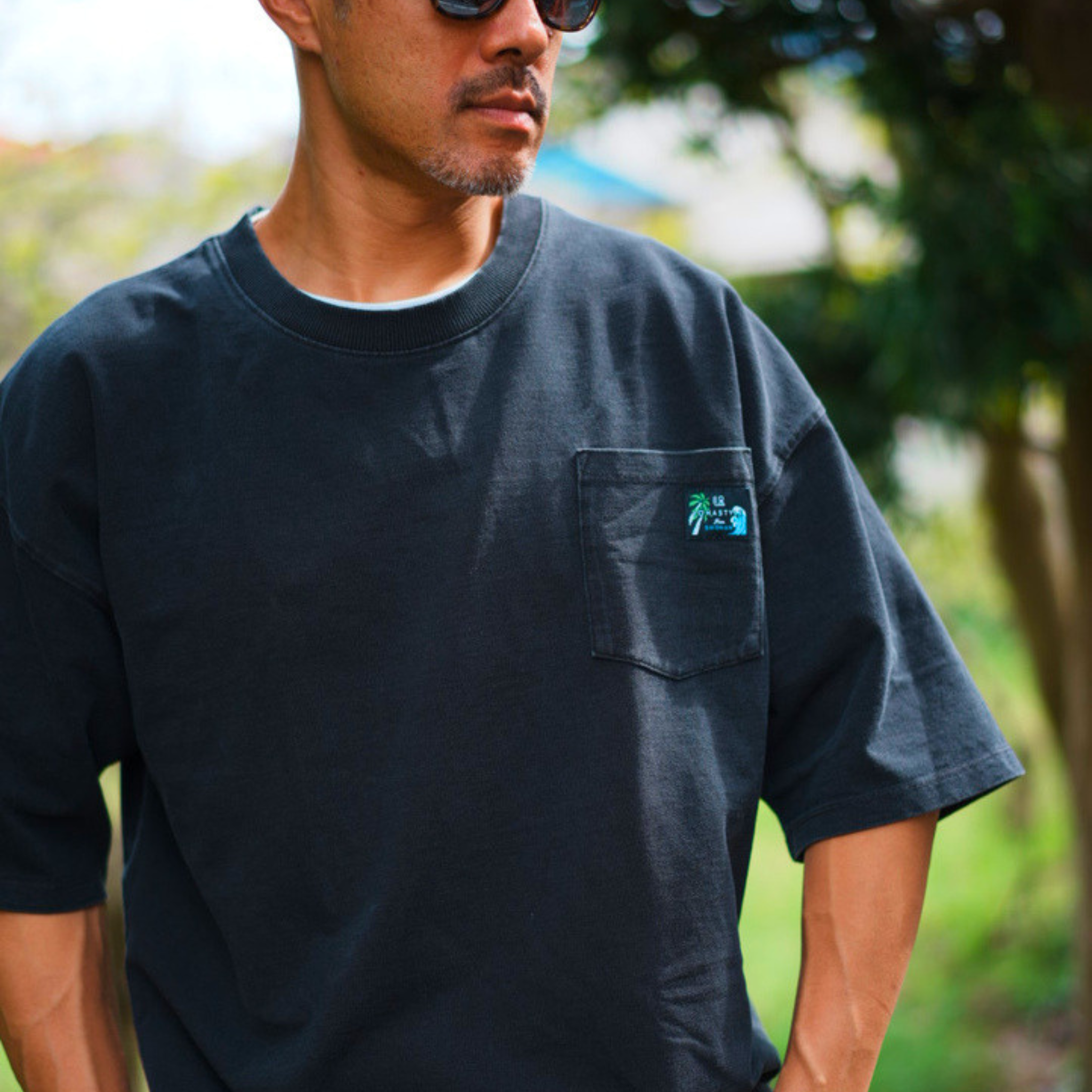 DENIM PAC-T ビッグシルエット 胸ポケ ５分袖（ブラック）