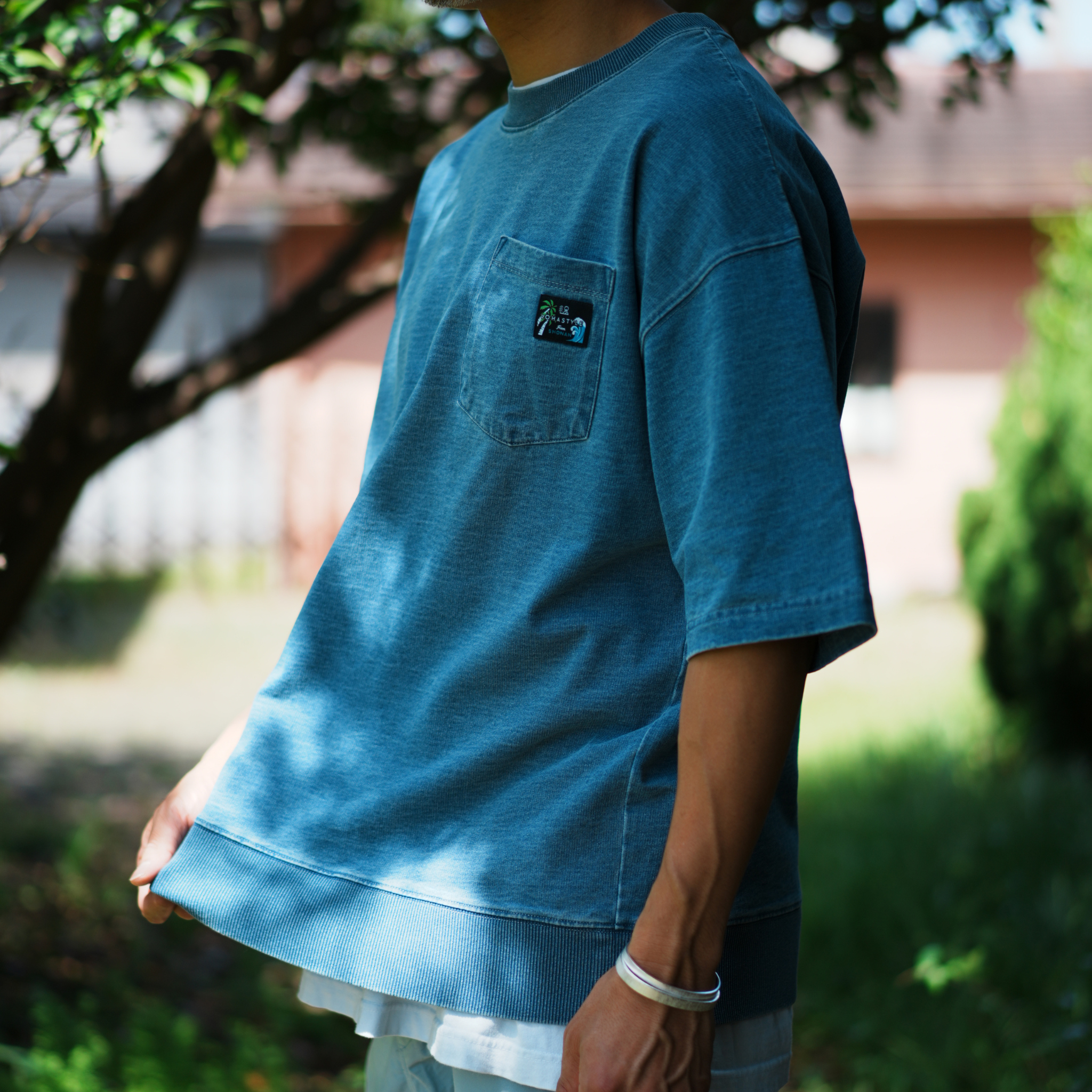 DENIM PAC-T ビッグシルエット 胸ポケ ５分袖（ブルー）