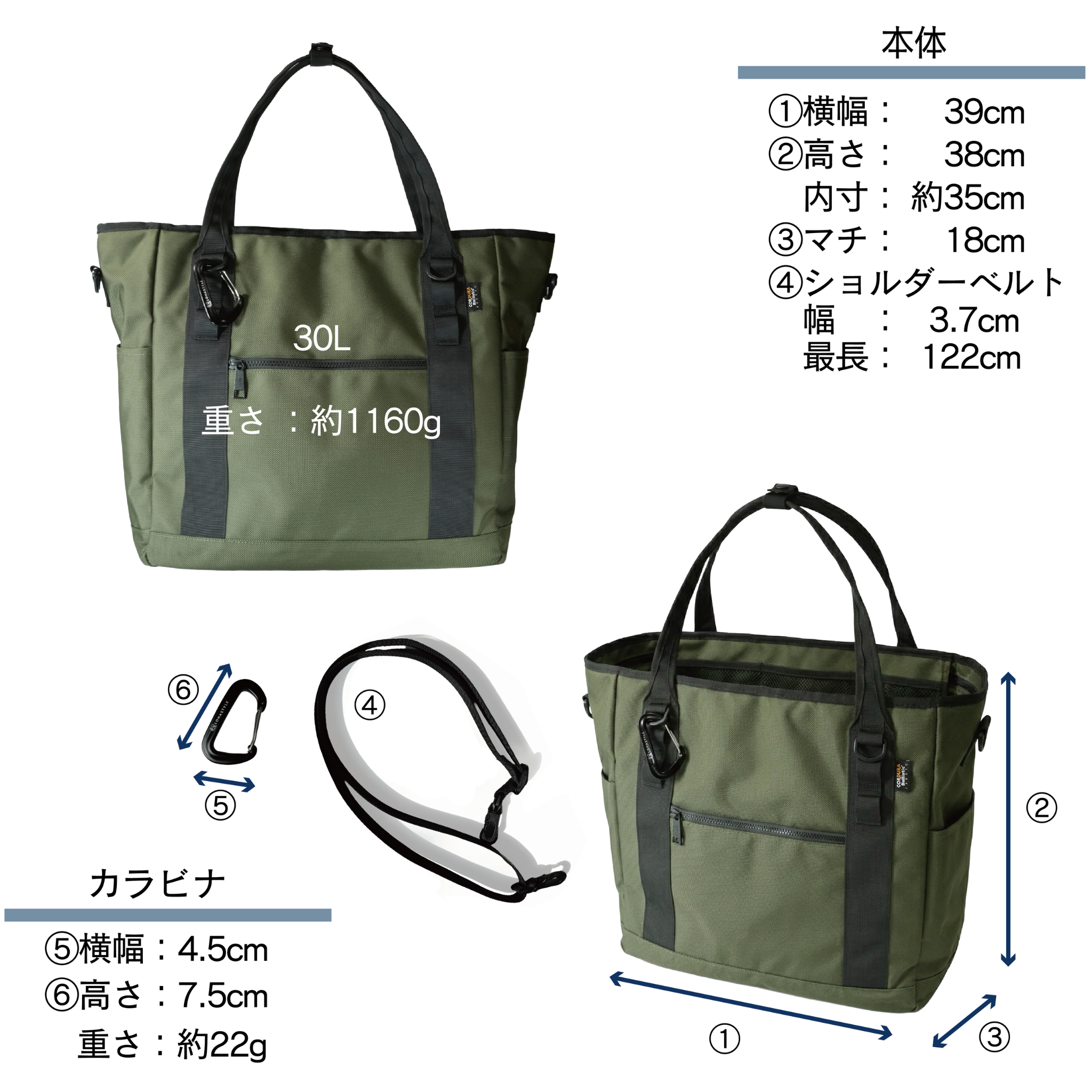 HOLLOW CORDURA バリスティックナイロン トート 30L (カーキ)