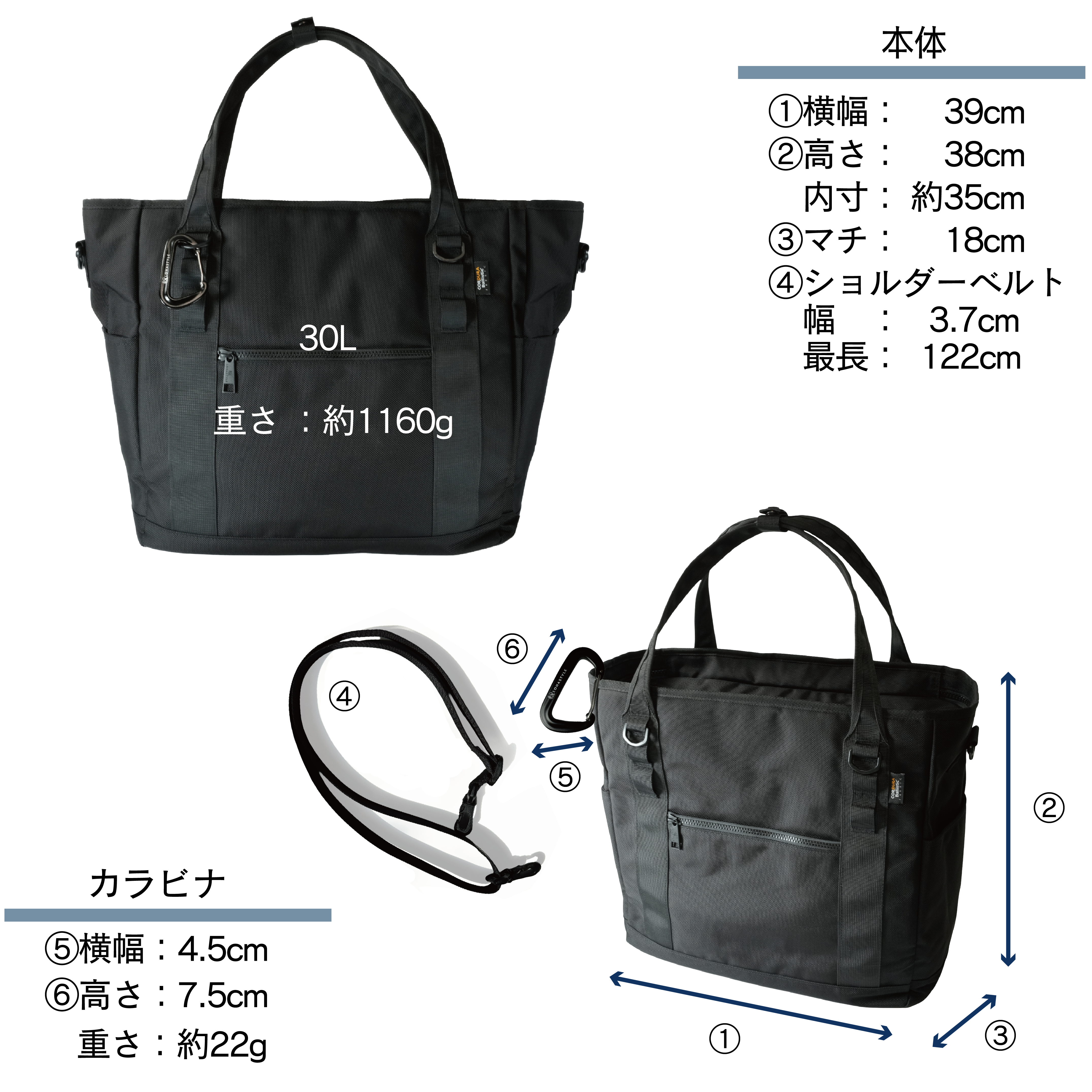 HOLLOW CORDURA バリスティックナイロン トート 30L